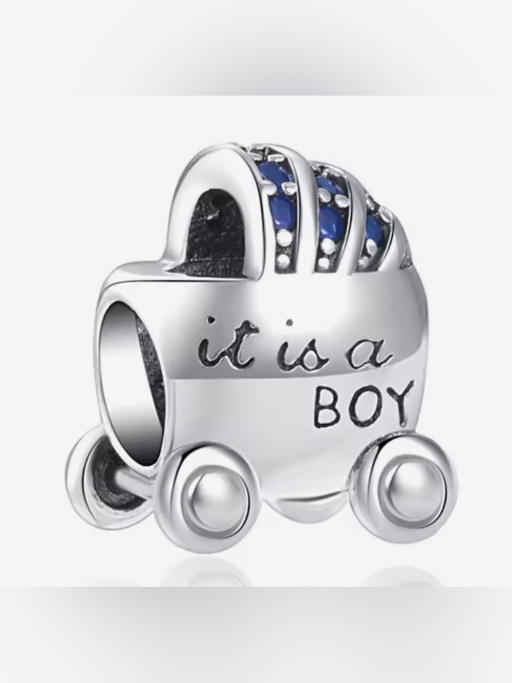 Silver & Blue 'It Is A Boy' Baby Carriage Charm